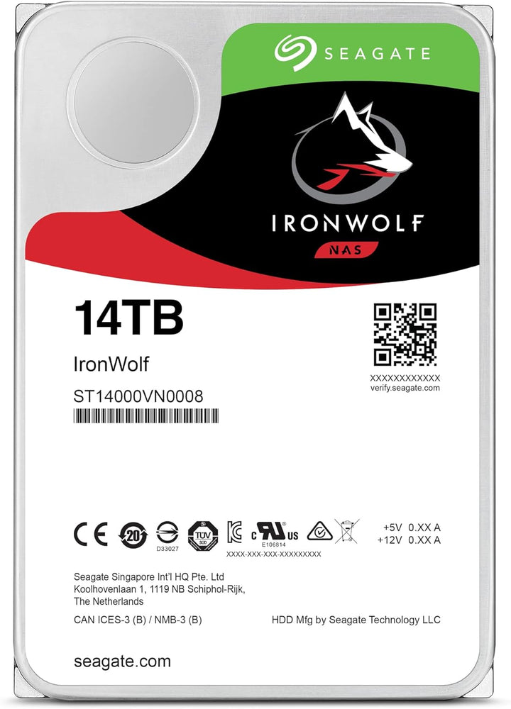 Seagate IronWolf, NAS interne Festplatte 14TB HDD, 3.5 Zoll, 7200 U/Min, CMR, 256 MB Cache, SATA 6GB