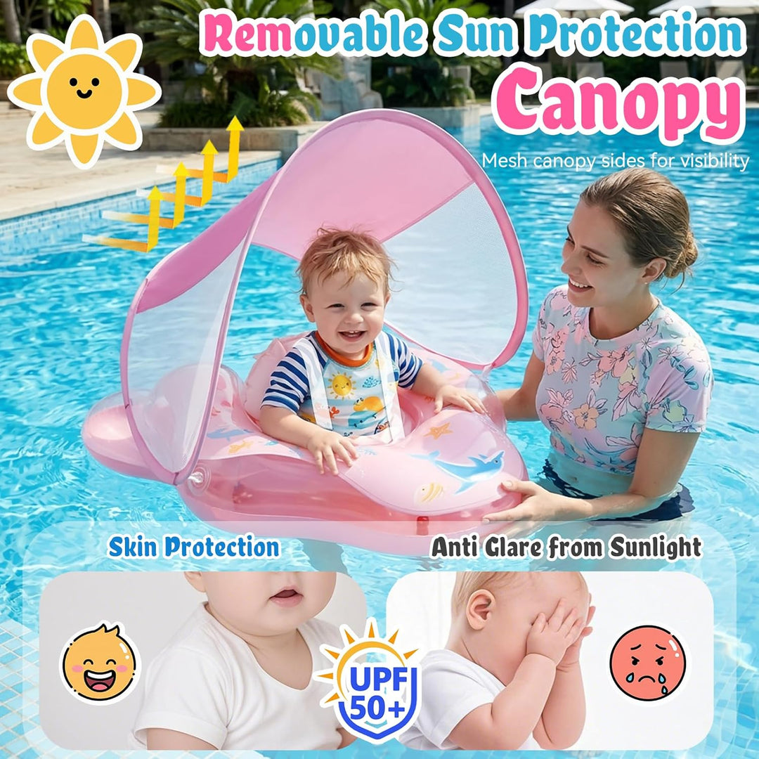Schwimmring Baby mit Sonnendach und Dual Airbag Ninonly Aufblasbare Baby Schwimmring Schwimmhilfe mi