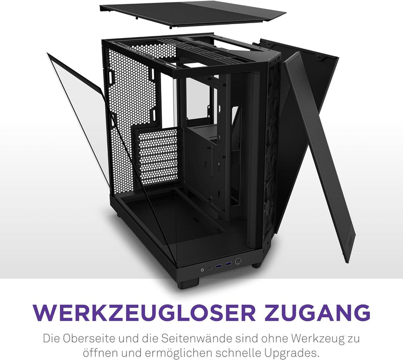 NZXT H6 Flow | CC-H61FB-01 | Kompaktes Mid-Tower Gehäuse mit zwei Kammern | Glaspaneele mit Panorama