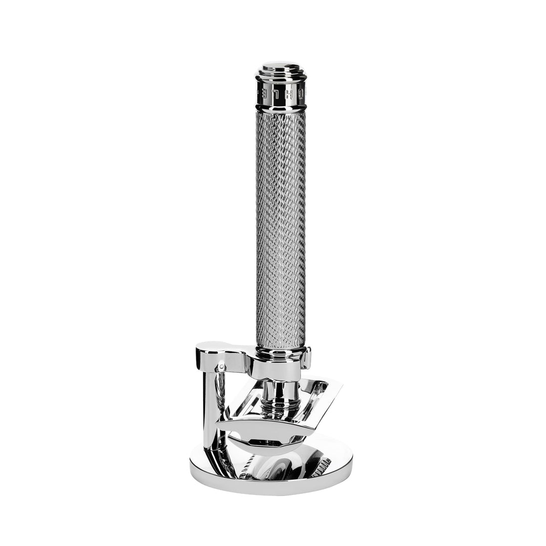 MÜHLE Traditional Rasierset - Rasierhobel mit geschlossenem Kamm und Ständer aus verchromtem Metall
