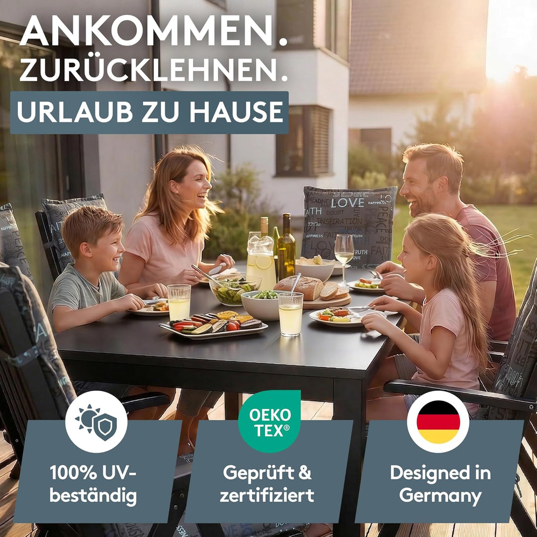 LILENO HOME Gartenstuhl Auflagen als [2er Set - Hochlehner] in Letters Anthrazit - Bequeme Liegen al