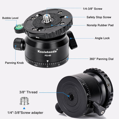 Koolehaoda PD-60 Stativ Nivellierbasis Leveling Base mit 3/8 Zoll Gewinde und 360° Panorama-Basis, 1