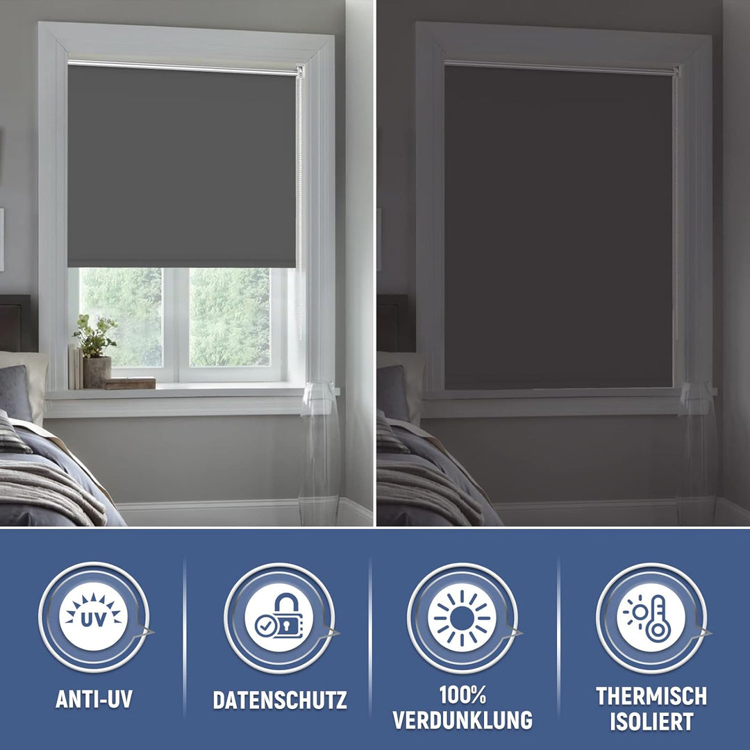 Verdunklungsrollo Klemmfix Rollo ohne Bohren Dunkelgrau B40 x H100cm-Stoffbreite 35cm Fenster Verdun