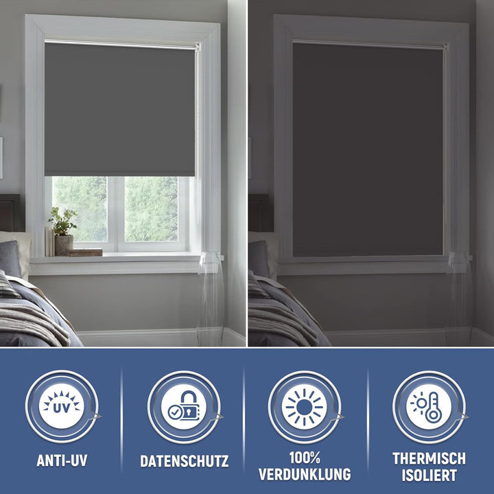 Verdunklungsrollo Klemmfix Rollo ohne Bohren Dunkelgrau B40 x H120cm-Stoffbreite 35cm Fenster Verdun