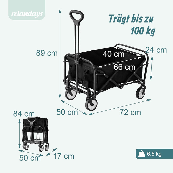 Relaxdays Bollerwagen, faltbar, 100 kg, Teleskopgriff, Oxford-Gewebe, Transportwagen Einkauf, Campin