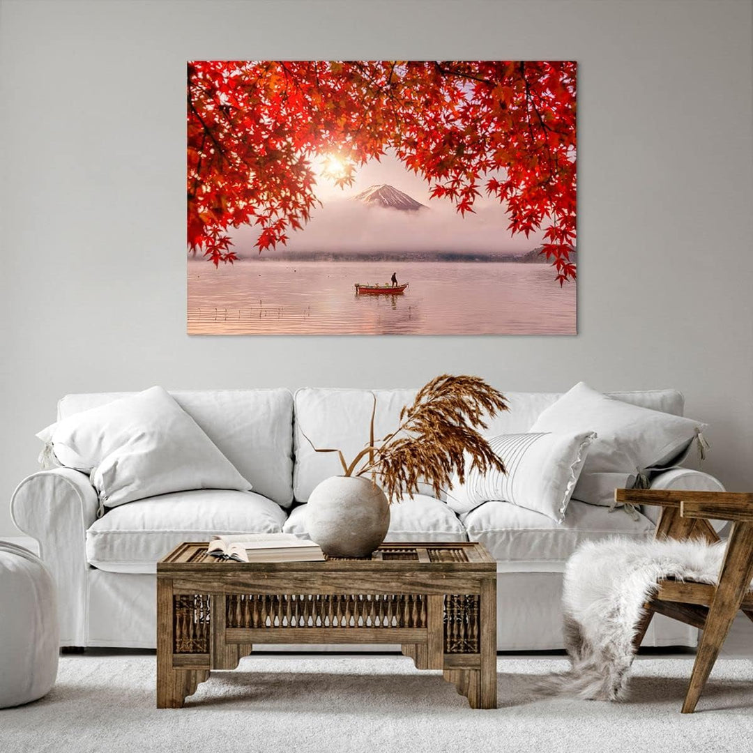 ARTTOR Bilder auf Leinwand 100x70cm Leinwandbild mit Rahmen Vulkan See Gross Wanddeko Bild Schlafzim