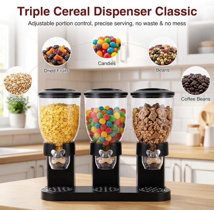 Cereal Dispenser Countertop 2L, Dreifacher Müslispender, Luftdichte Vorratsdosen mit Drehverschluss,