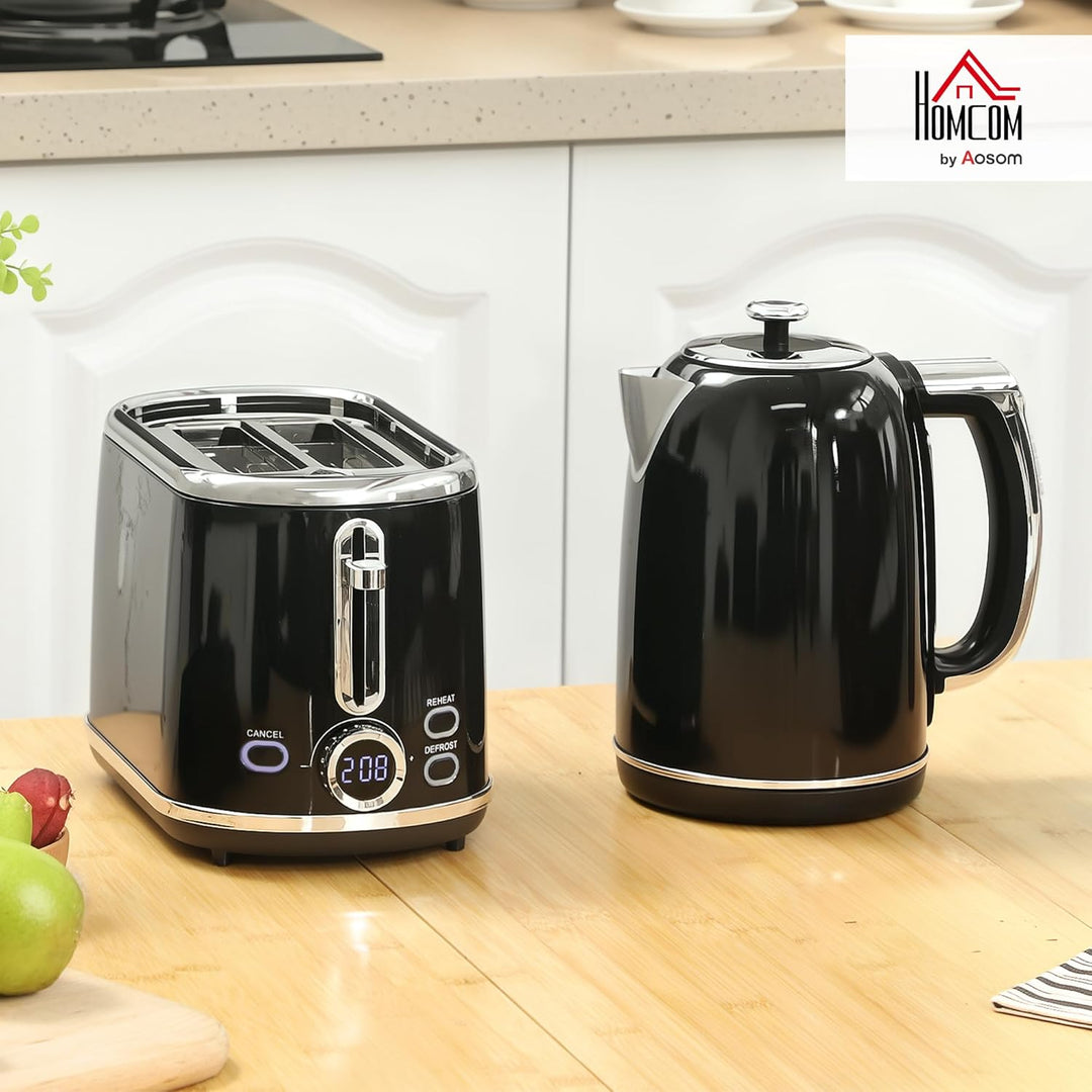 HOMCOM Wasserkocher Toaster Set 1,7L 2200W Edelstahl Wasserkocher mit 40°-100°C Warmhaltefunktion Me
