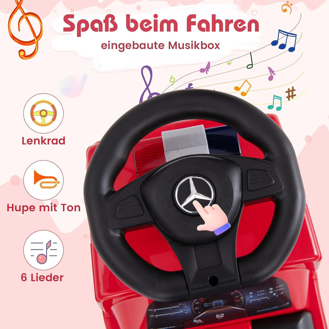 GOPLUS Kinder Rutschauto, Mercedes Benz Feuerwehrau mit Musik, Hupe & Straum unter dem Sitzen, Feuer