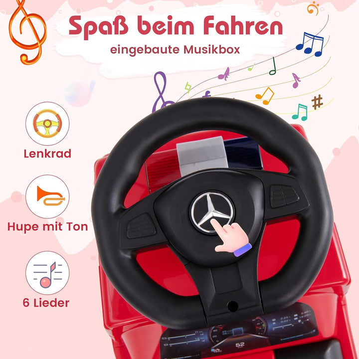 GOPLUS Kinder Rutschauto, Mercedes Benz Feuerwehrau mit Musik, Hupe & Straum unter dem Sitzen, Feuer