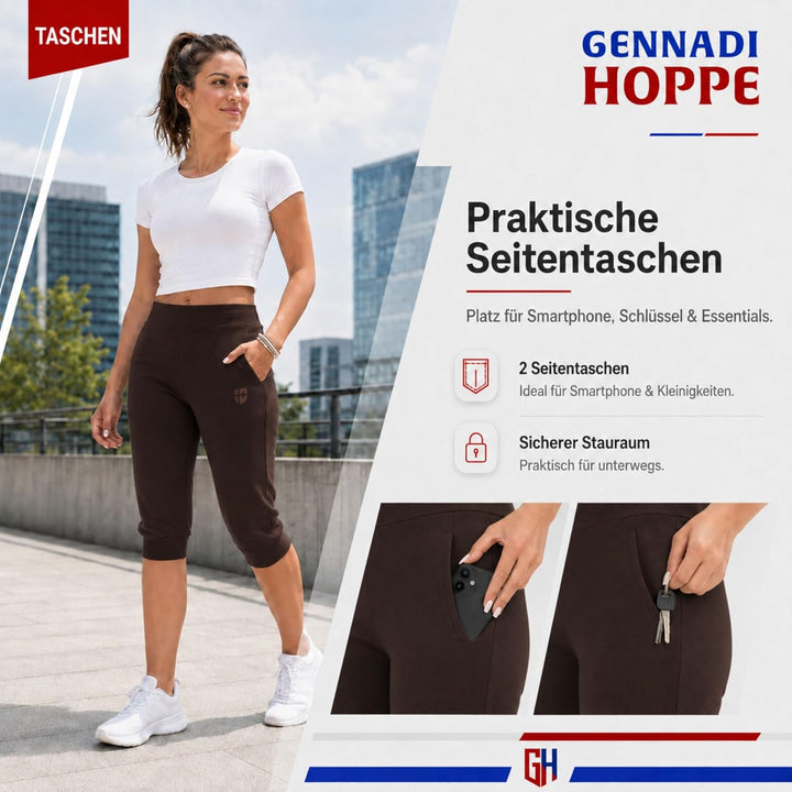 Gennadi Hoppe Damen 3/4 Trainingshose Sporthose Kurze Hose Sport Fitness Jogginghose Shorts Barmuda