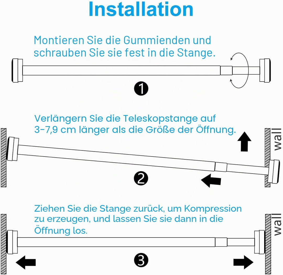 Teleskopstange Siler 120cm-290cm Duschvorhangstange ohne Bohren aus Edelstahl ausziehbare Kleidersta