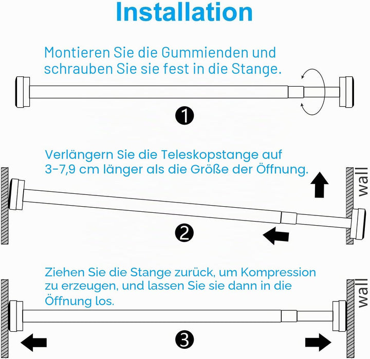 Teleskopstange Siler 120cm-290cm Duschvorhangstange ohne Bohren aus Edelstahl ausziehbare Kleidersta