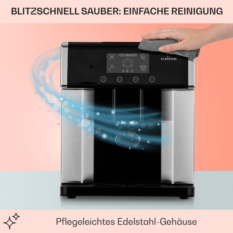 Klarstein Eiszeit Eiswürfelmaschine - Eiswürfelbereiter mit LCD-Display, Crushed Ice Maschine, Eiska