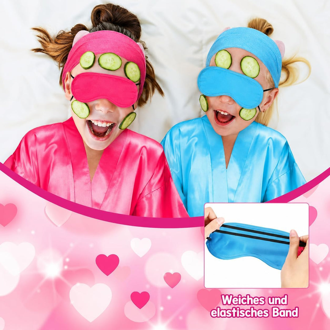 LYCN 10 Stück Spa Bademantel Mädchen, Satin Kimono Bademantel mit 10 Seiden-Augenmasken und 10 Haarb
