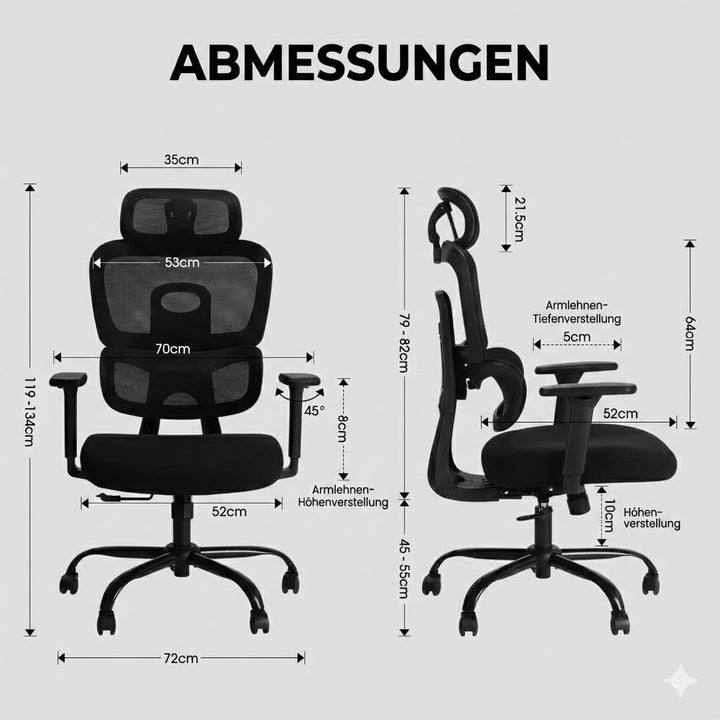 MUSSO E600AIR Ergonomischer Bürostuhl, hohe Rückenlehne, Heimbürostuhl mit adaptiver Lendenwirbelstü
