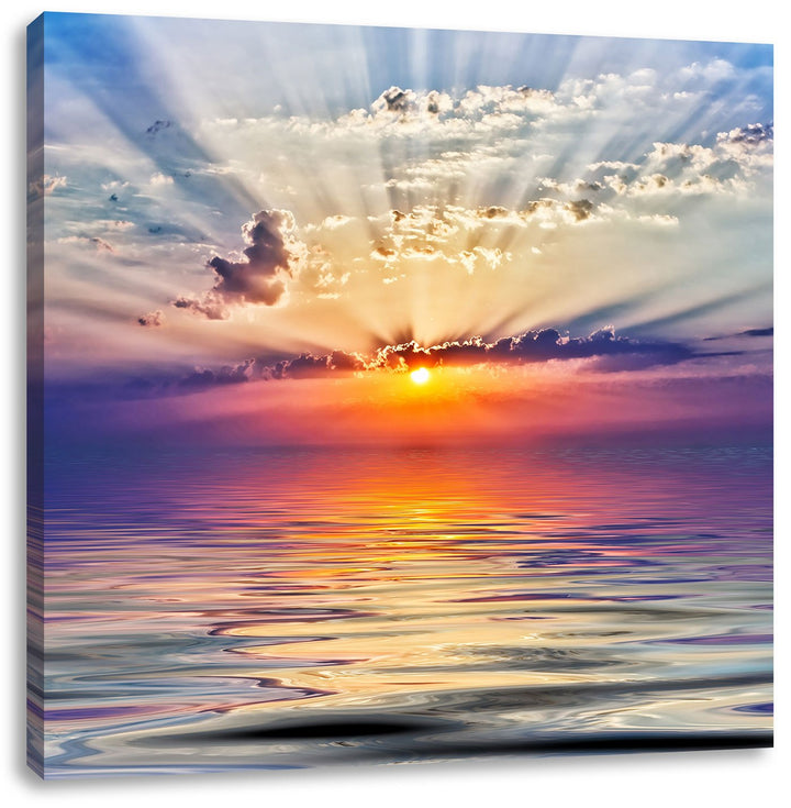 Pixxprint Einzigartiger Sonnenaufgang im Meer, Format: 70x70 auf Leinwand, 70x70