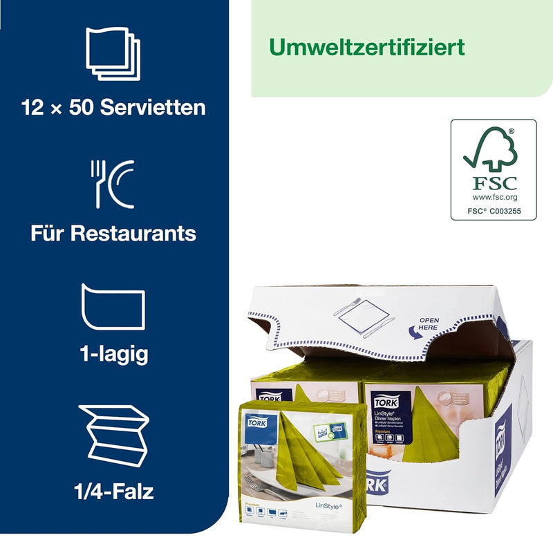 Tork 478876 Linstyle Premium Dinnerservietten Pistazie / Servietten stoffähnlich / Saugfähig / 1-lag