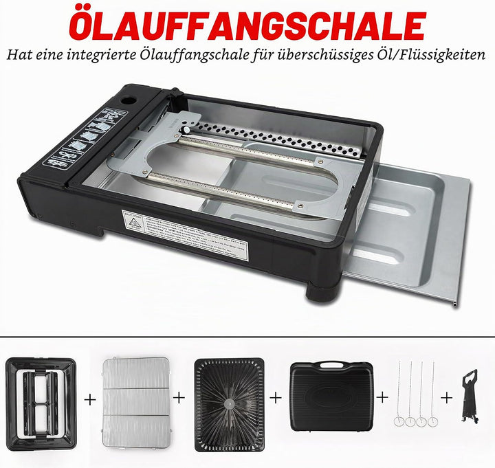 Yinleader Tragbarer Grill für Camping, Grill-Set mit Grillzubehör und Tablett, Edelstahl-Material, i