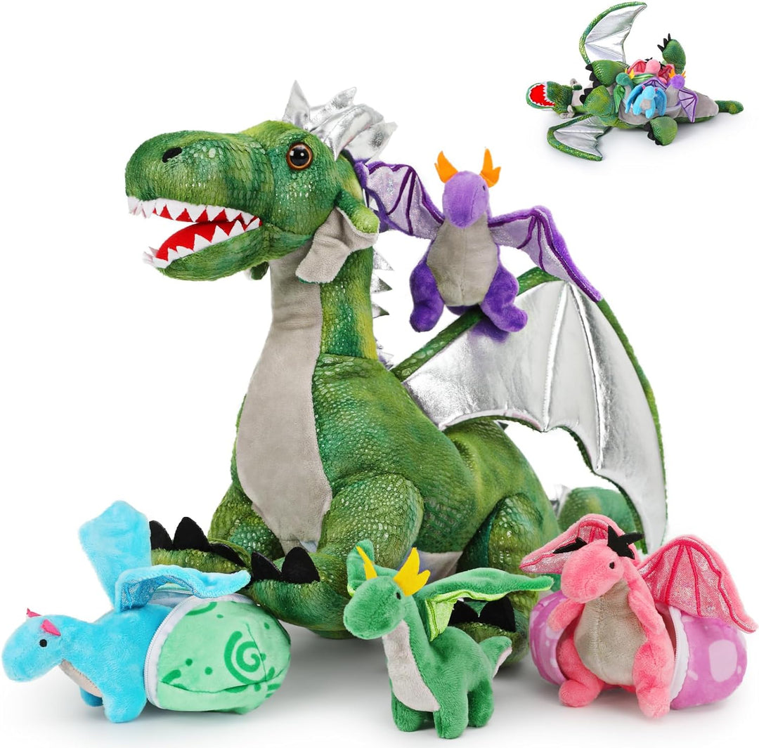 MorisMos 55cm Stehend Drache Kuscheltier mit Baby im Bauch, Grün Gross Plüschdrache Kuscheltiere XXL