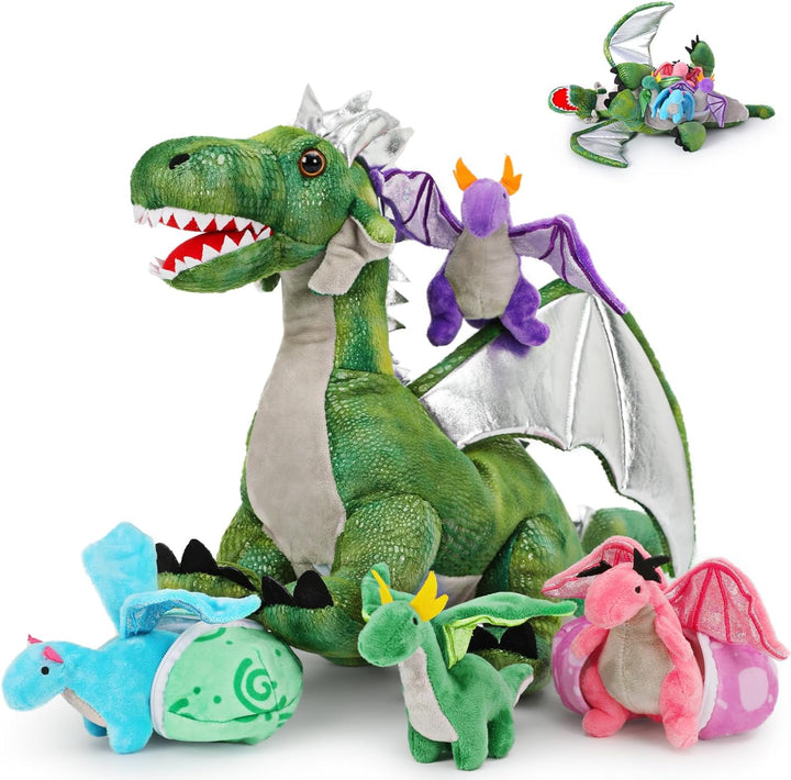MorisMos 55cm Stehend Drache Kuscheltier mit Baby im Bauch, Grün Gross Plüschdrache Kuscheltiere XXL