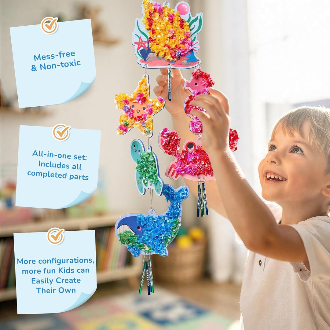 JoyCat Poke Art Basteln Kinder, Windspiel mit Meerestieren, 3D Bastelset mit klingenden Windspielele