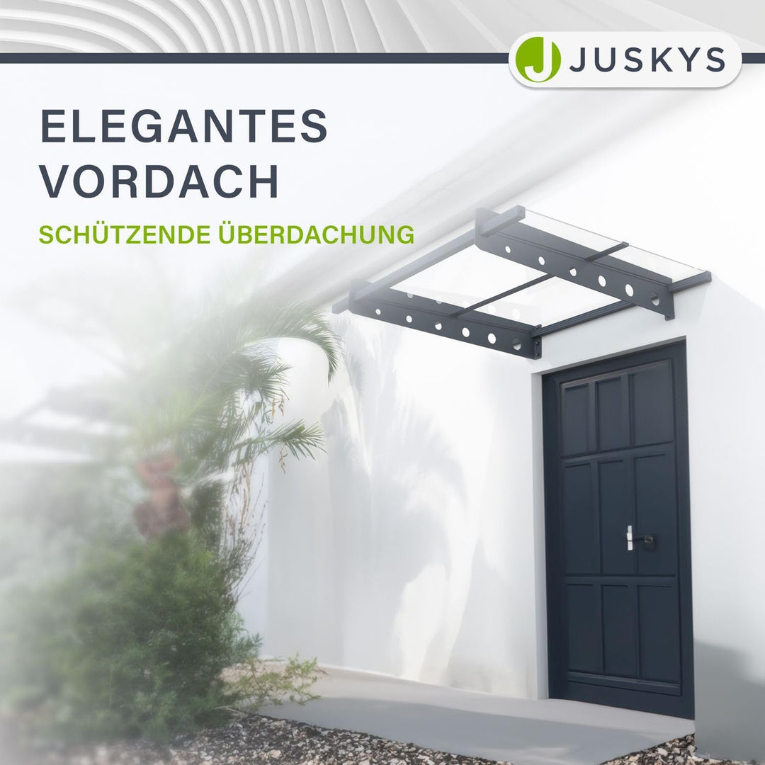 Juskys Vordach Haustür Überdachung 100x80cm aus Acrylglas & Stahl - Türvordach in Anthrazit - Dach f