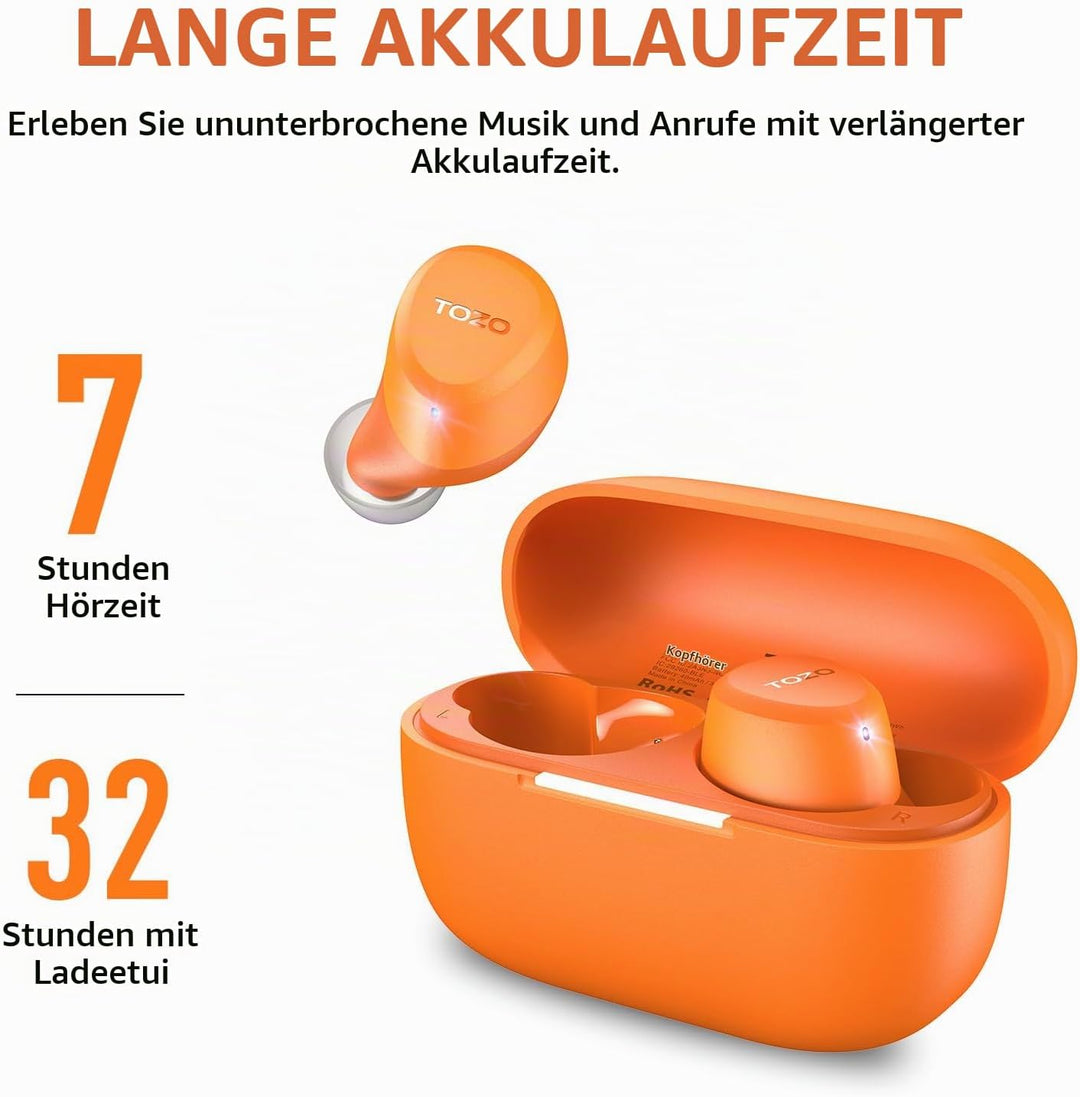 TOZO A1 In-Ear Kopfhörer Kabellos Bluetooth 5.3 mit 2 Mikrofonen für KI-Anrufe, App-Steuerung, 32 St