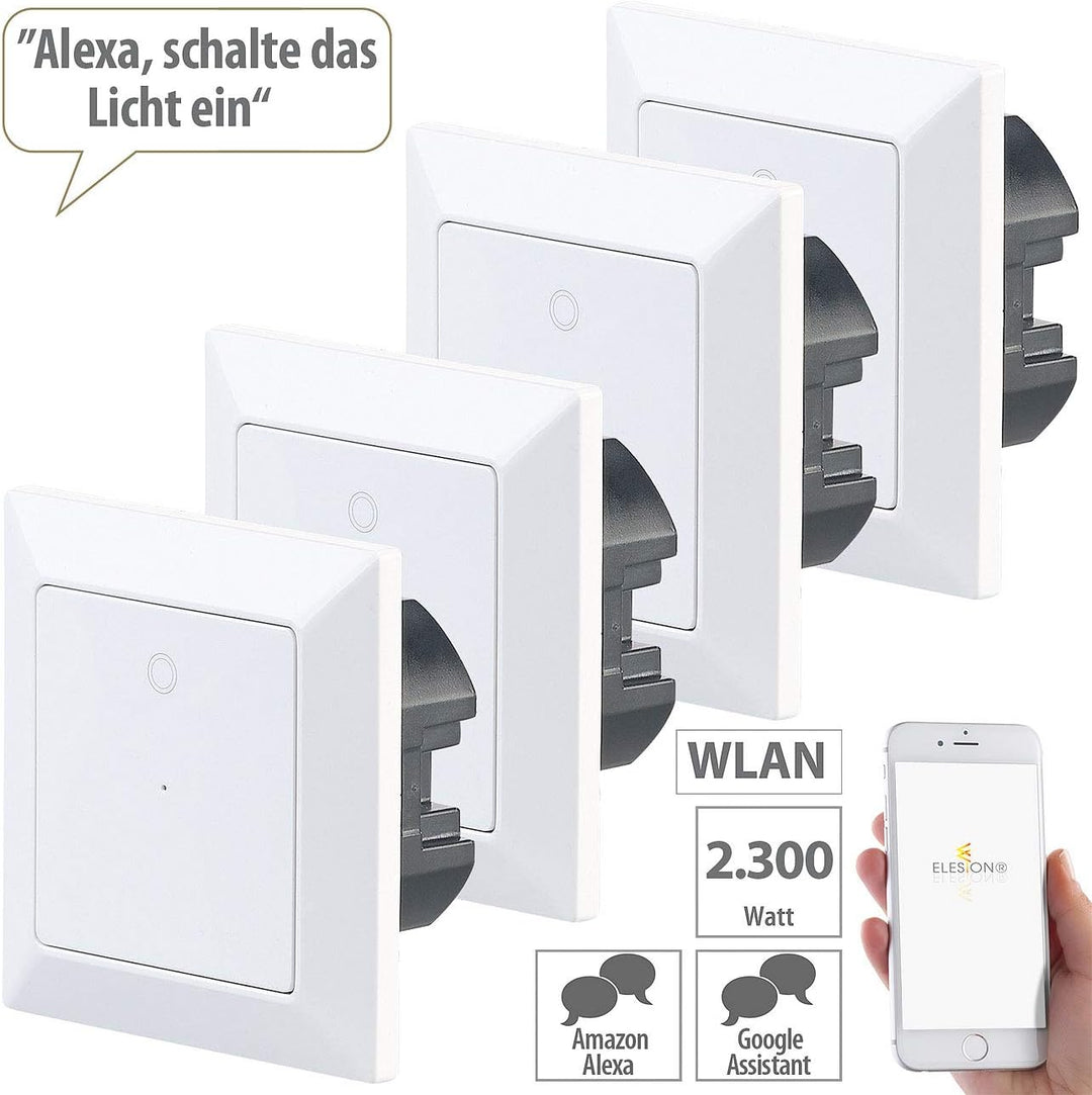 Luminea Home Control Lichtschalter mit WLAN: 4er-Set WLAN-Lichttaster, App, komp. zu Siri, Alexa, Go
