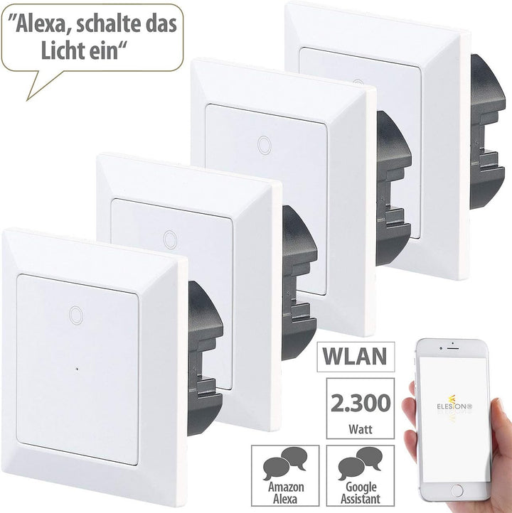 Luminea Home Control Lichtschalter mit WLAN: 4er-Set WLAN-Lichttaster, App, komp. zu Siri, Alexa, Go