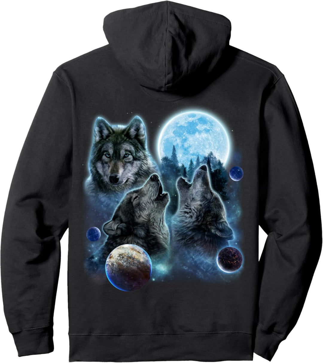 Drei Wölfe heulen und Mond Pullover Hoodie