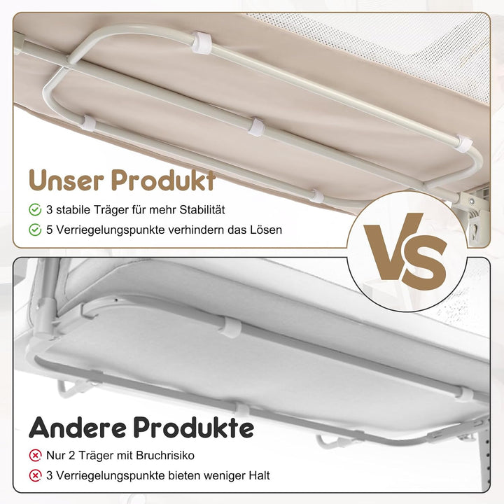 Baby Beistellbett 4-in-1 mit Wiegefunktion, Stubenwagen, 6-Fach Höhenverstellbar, 360° Atmungsaktive