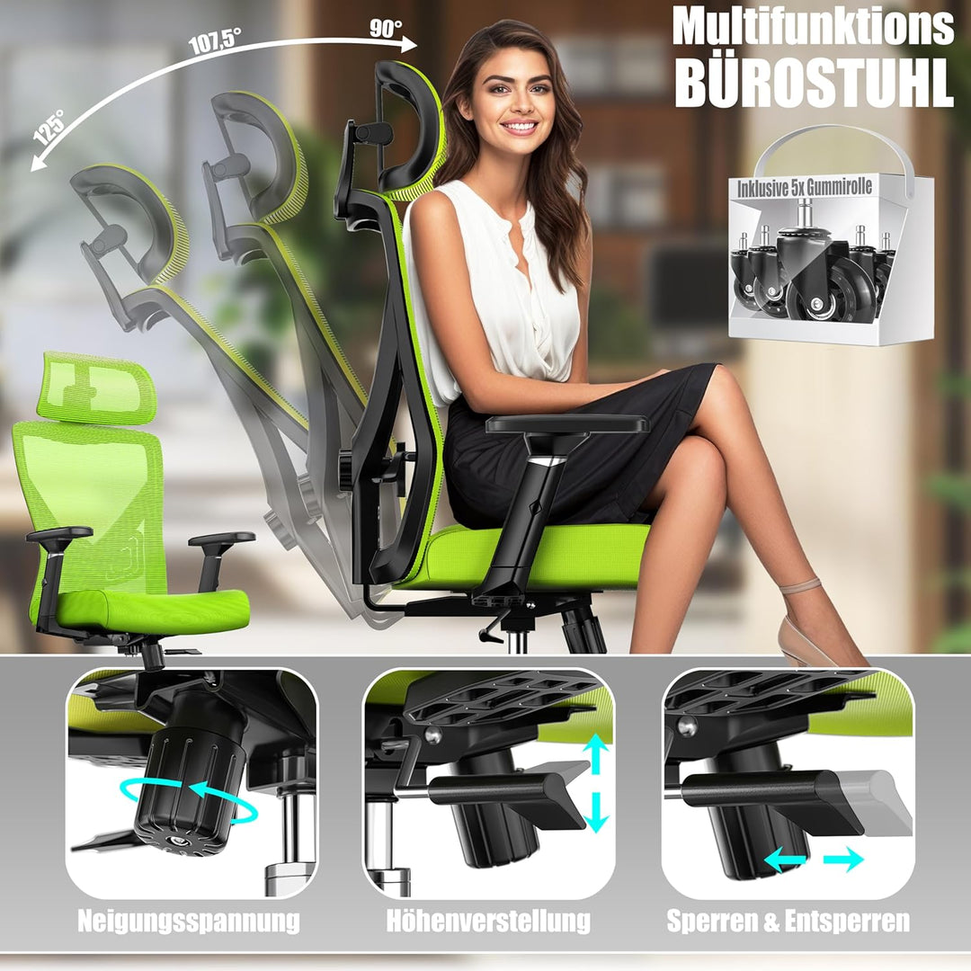 KESSER® Bürostuhl Ergonomisch mit verstellbaren Armlehnen | Drehstuhl mit Lendenwirbelstütze Rückens