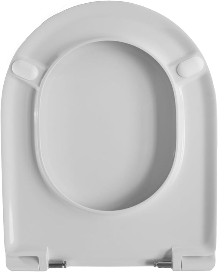WC-Sitz aus Duroplast, Serie Clodia del Dolomite, Weiss mit abnehmbaren Edelstahl-Scharnieren.