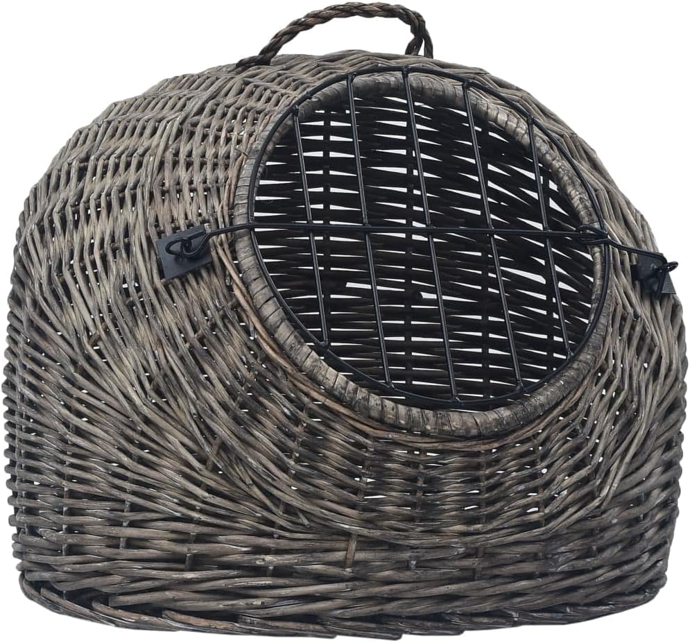 vidaXL Katzen Transportkorb Grau Natürliche Weide Katzenkorb Transportbox 45 x 35 x 35 cm Grau, 45 x
