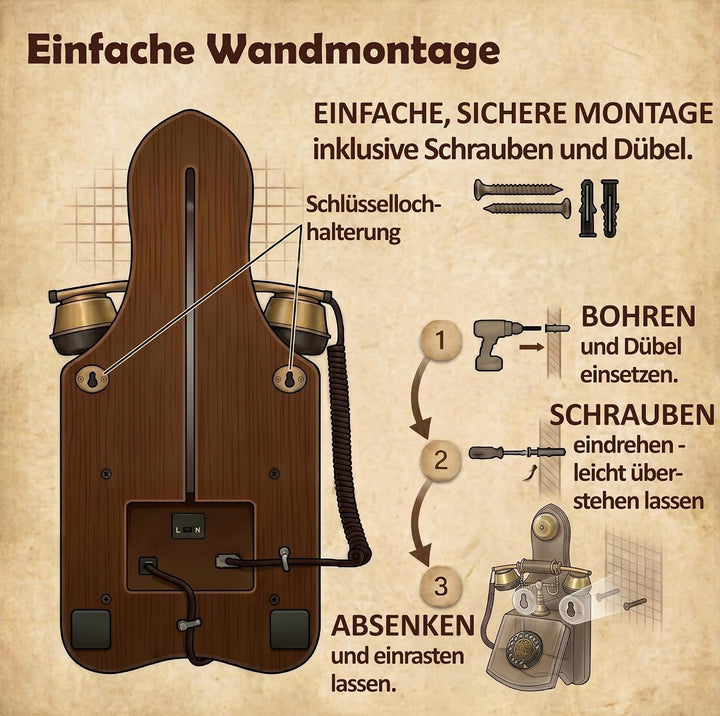 Opis 1921 Cable - Modell D - Wandtelefon Retro/Altes Telefon mit Wählscheibe/Festnetztelefon Retro/A