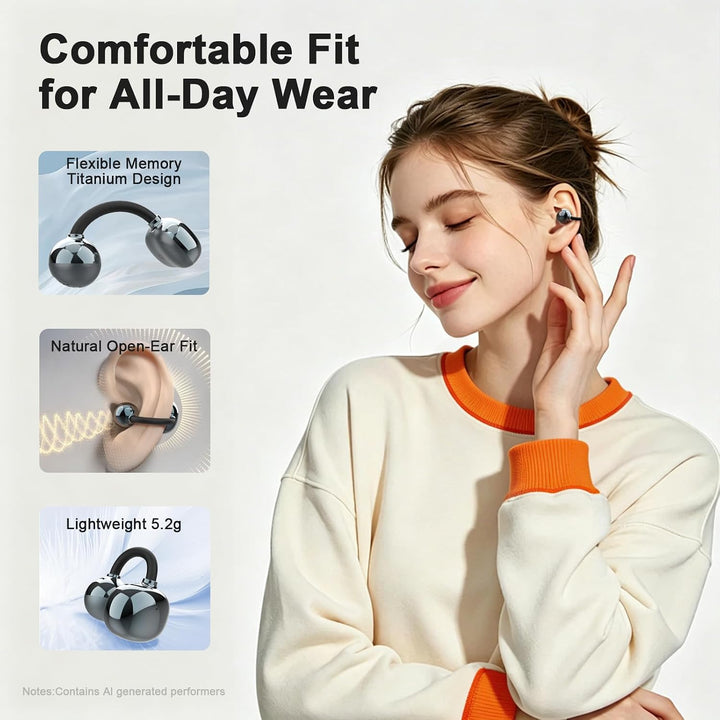 JUOVI Kopfhörer Kabellos Bluetooth,Bluetooth 6.0 Open Ear Kopfhörer mit ENC für klare Anrufe, 28 Stu