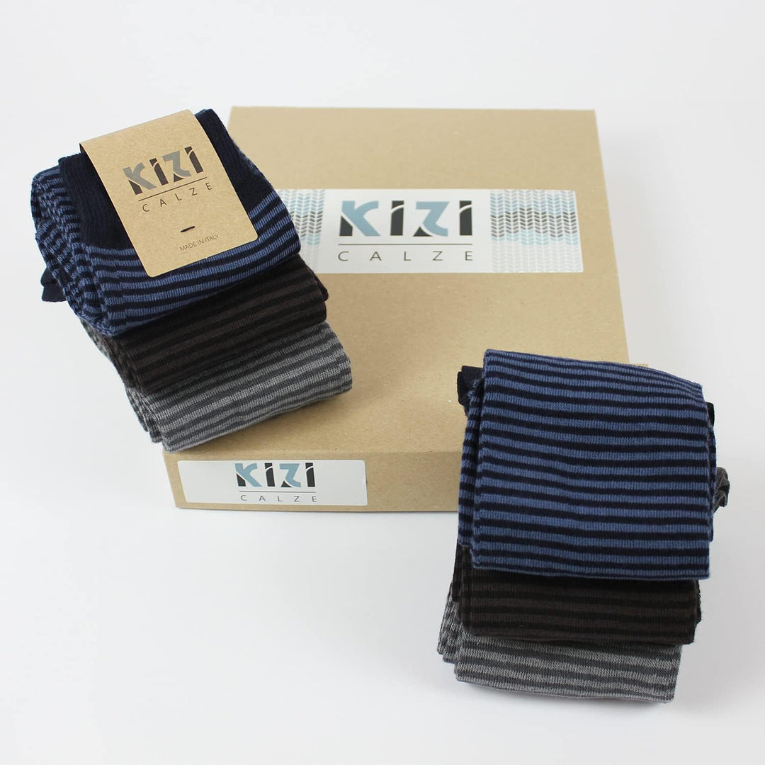 Citycalze Lange gestreifte Socken für Herren, aus warmer Baumwolle, weich, 6 Paar, hergestellt in It