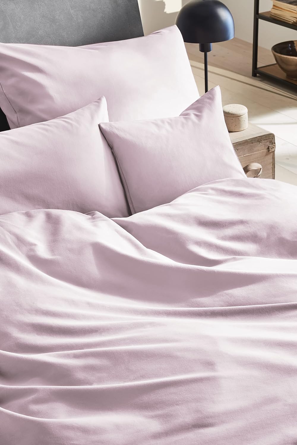 Beddress - Luxus-Satin-Bettwäsche, Uni Puder, 135x200 + 80x80 cm, 100% Baumwolle,Pink 135x2