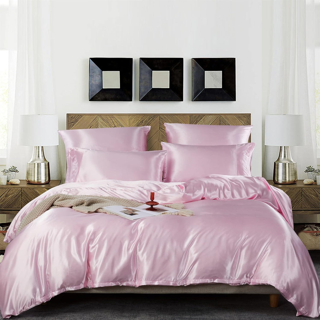 Damier Bettwäsche 155x220cm Rosa Satin Glänzend Bettwäsche Set 3 Teilig Hochwertiges Deluxe Deckenbe