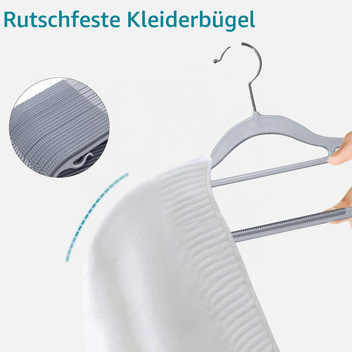 100 Stück Kleiderbügel, Rutschfester Kunststoffbügel, Platzsparender Bügel, 360° Drehbarer Haken, Di