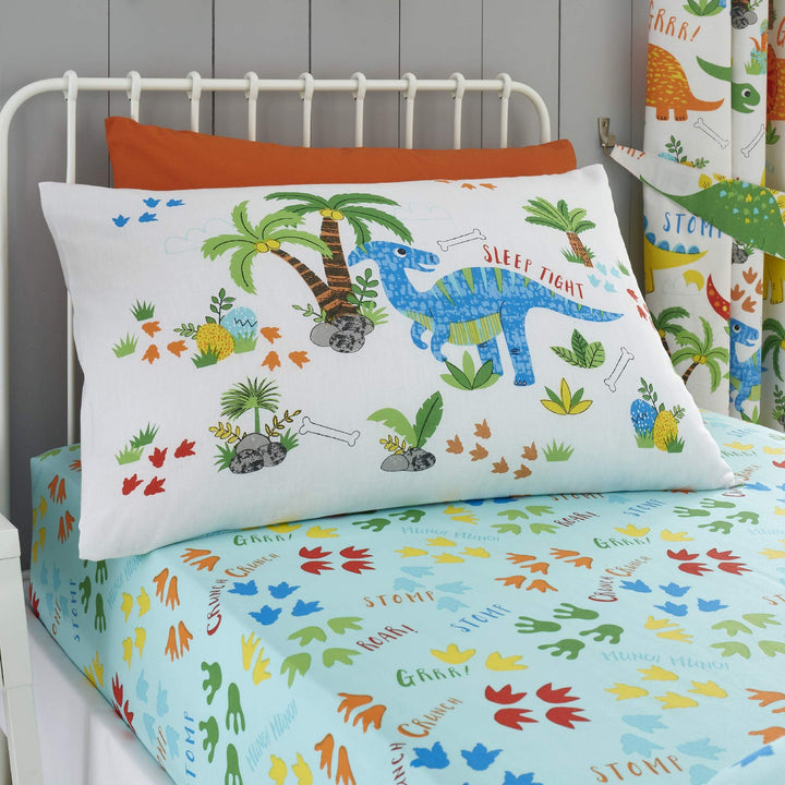 Happy Linen Company Mädchen/Jungen Ersatzkissenbezüge - mit niedlichen Dinosauriern - wendbar - Stan