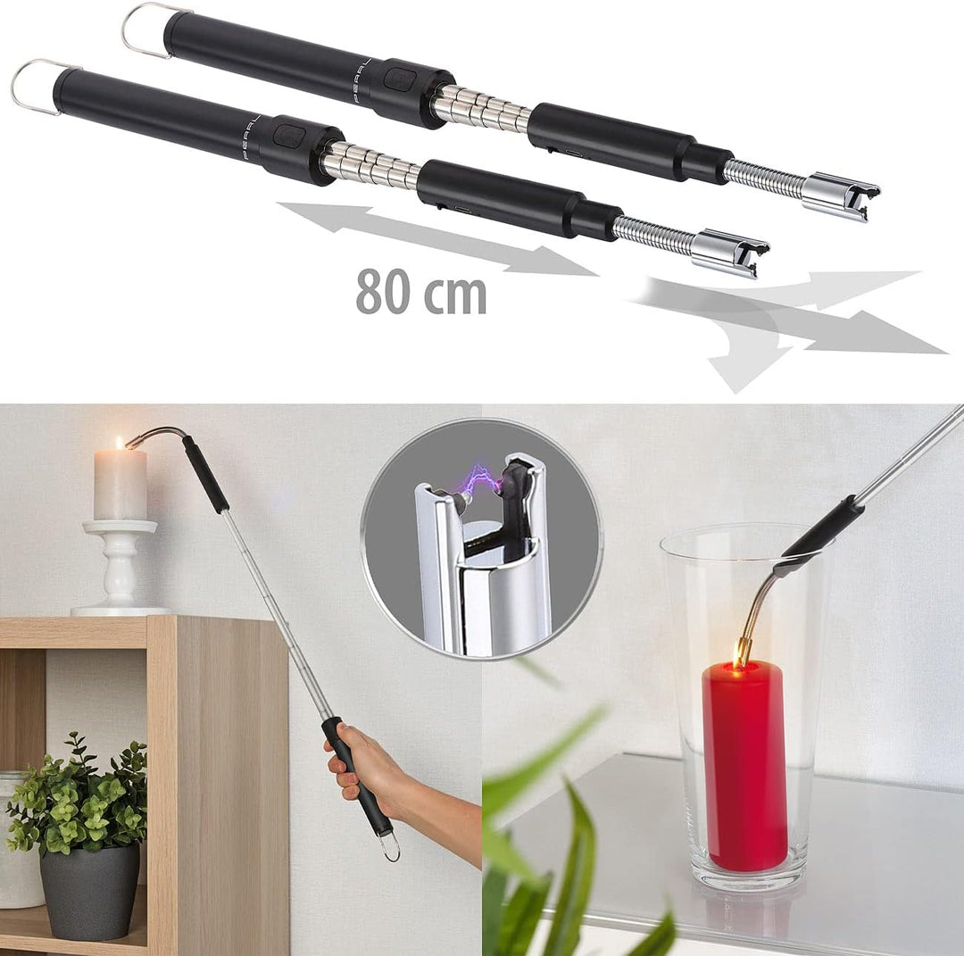 PEARL Zigarettenanzünder: 2er-Set ausziehbare Teleskop-Akku-Feuerzeuge, USB-Ladefunktion, 80 cm (Lic