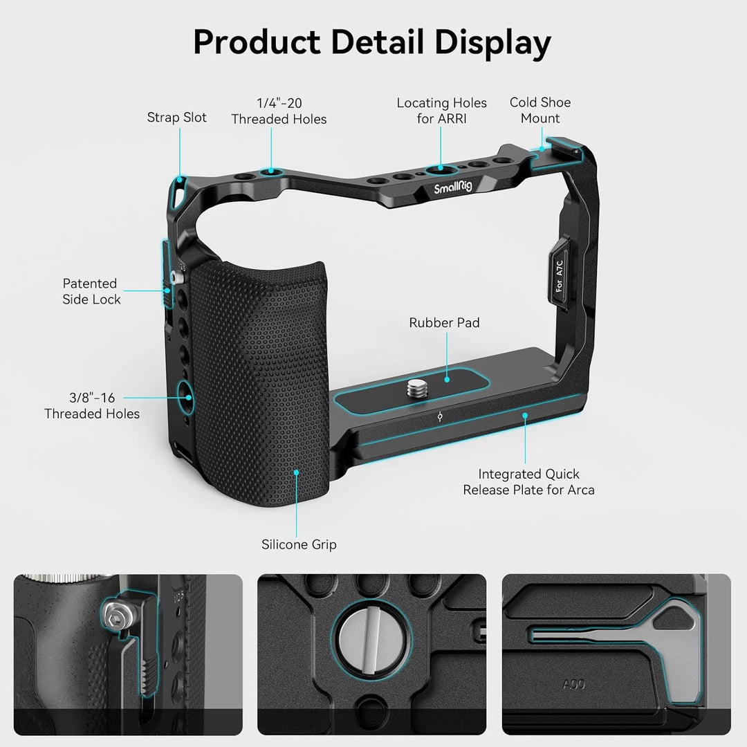 SMALLRIG Full Cage für Sony A7C, Käfig mit Silikon Griff und Cold Shoe Mount - 3212B