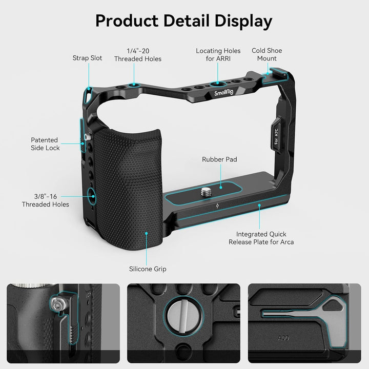 SMALLRIG Full Cage für Sony A7C, Käfig mit Silikon Griff und Cold Shoe Mount - 3212B