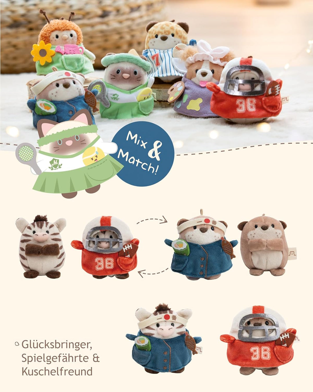 NICI Set Kuscheltier Siamkatze Siamy 8cm mit Tennisball & Tenniskostüm in Geschenkbox 8,5x6,5x10cm -