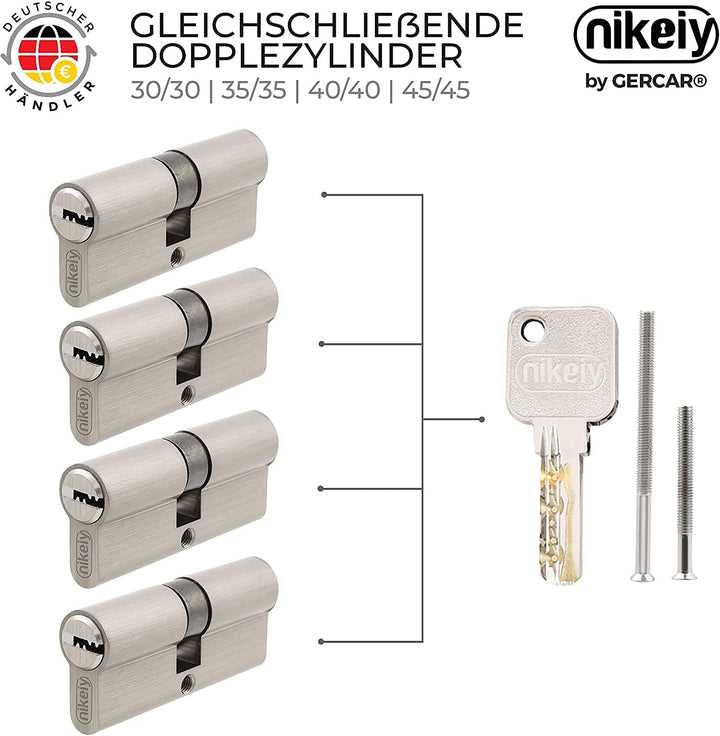 GERCAR Pro 4er Set Profilzylinder gleichschliessend 70mm Schliesszylinder 35/35 Doppelzylinder Zylin