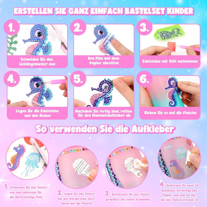 Bastelset Kinder ab 6 Jahre, Basteln Mädchen 6 8 10 JahreTrinkflasche Kinder Geschenk Mädchen 5-6-7-