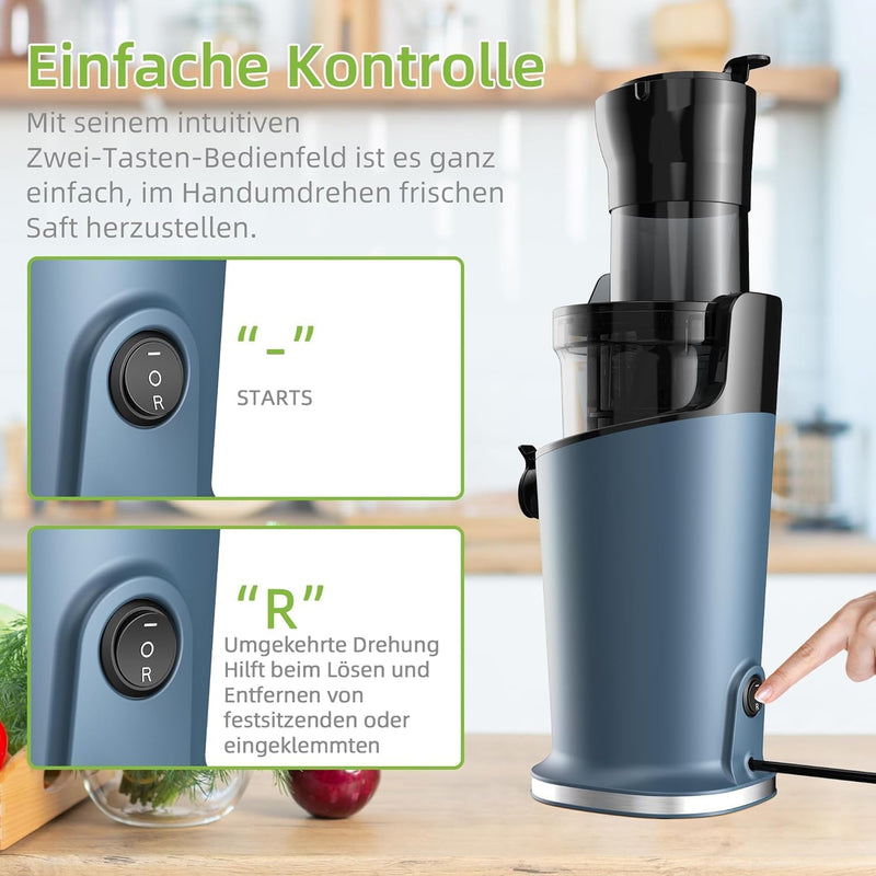 Biolomix Entsafter Slow Juicer 7.8 CM breiter Schacht 200 W Entsafter Gemüse und Obst Kaltpress Ents