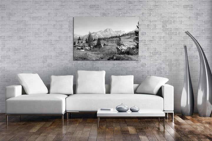 die Dolomiten in herbstlichen Farben Format: 80x60 als Leinwand, Effekt: Schwarz&Weiss, Motiv fertig